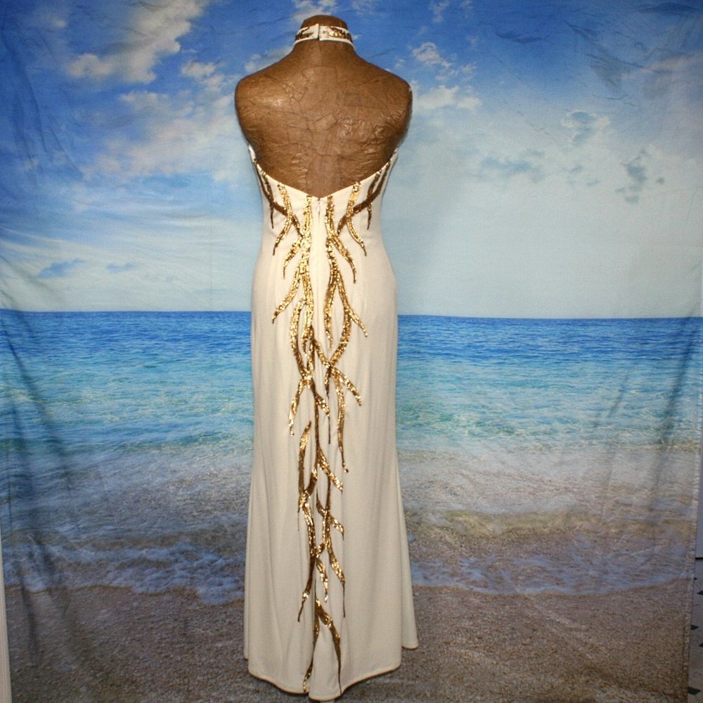 Cream Gold Sequin Formal Dress